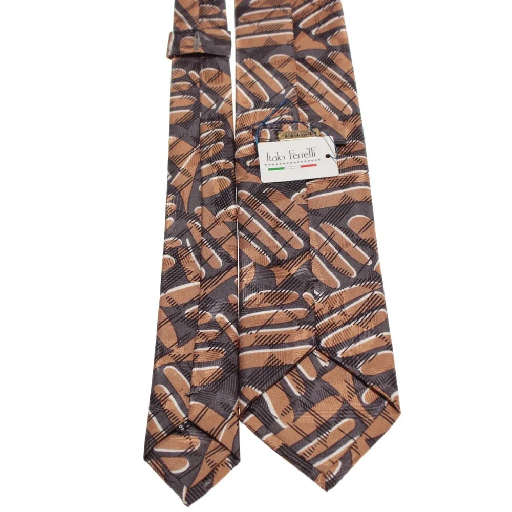 Italo Ferretti NWT Neck Tie in Brown & Gray Print 100% Silk Made in Italy